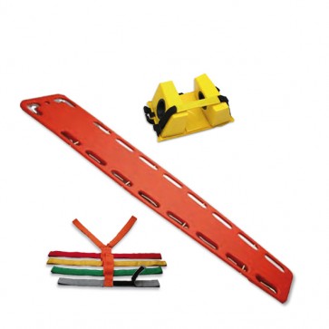 imagen de tabla espinal con sujección de cuello y amarrte de tipo araña